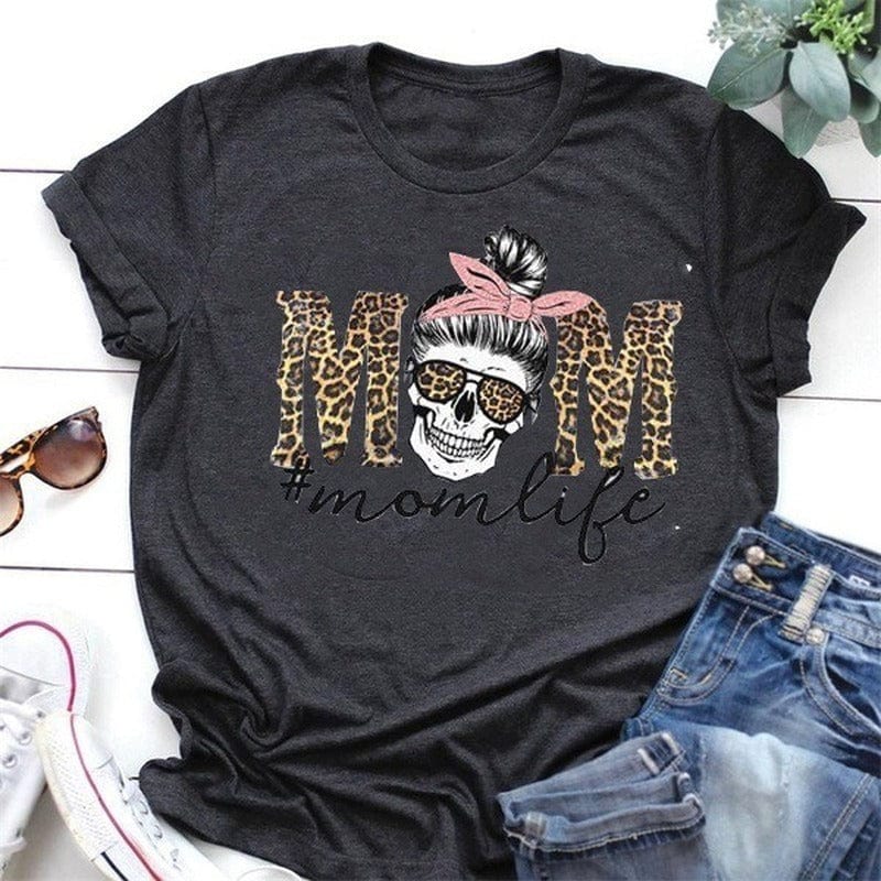 Mom Life Leopard Skull T-Shirt