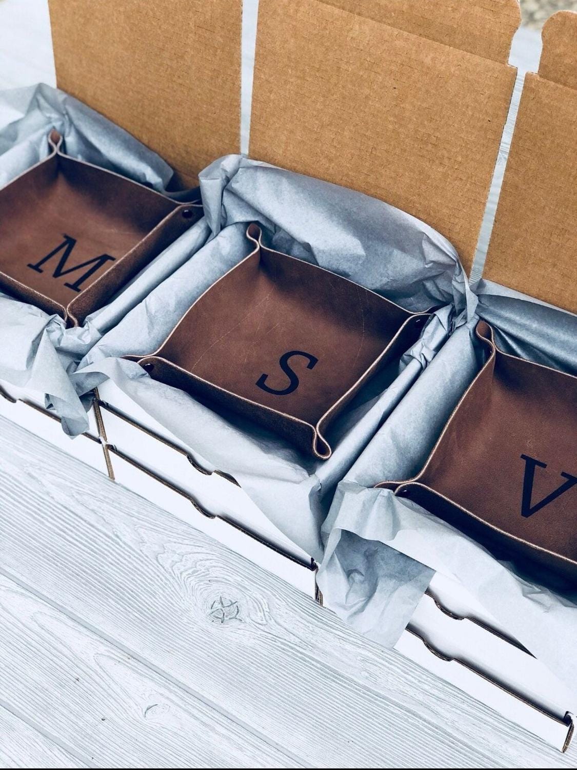 Personalized leather valet tray