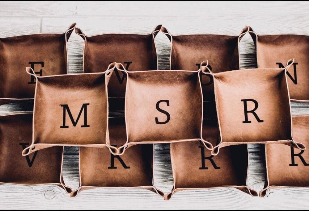 Personalized leather valet tray