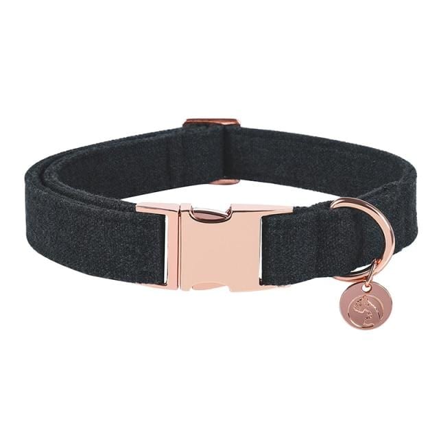 Black Cotton Dog Collar Bow Leash Set