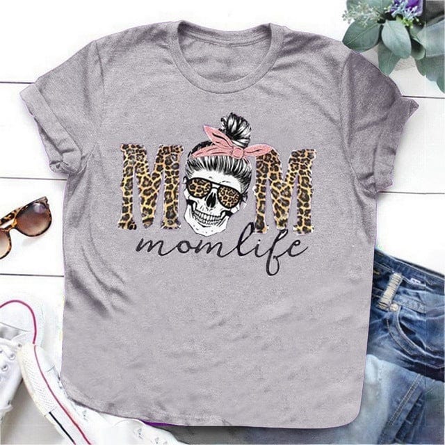 Mom Life Leopard Skull T-Shirt