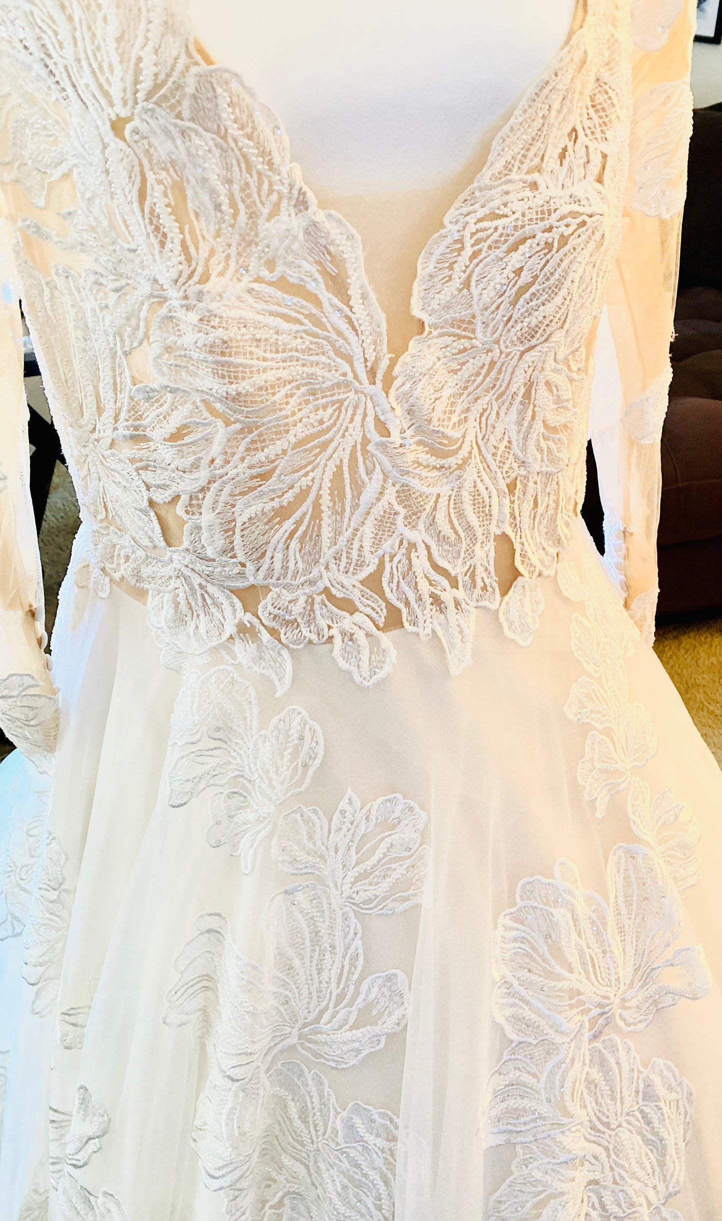 The Willow Dress-Luxury Beaded Lace Long Sleeve Champagne Wedding Dress