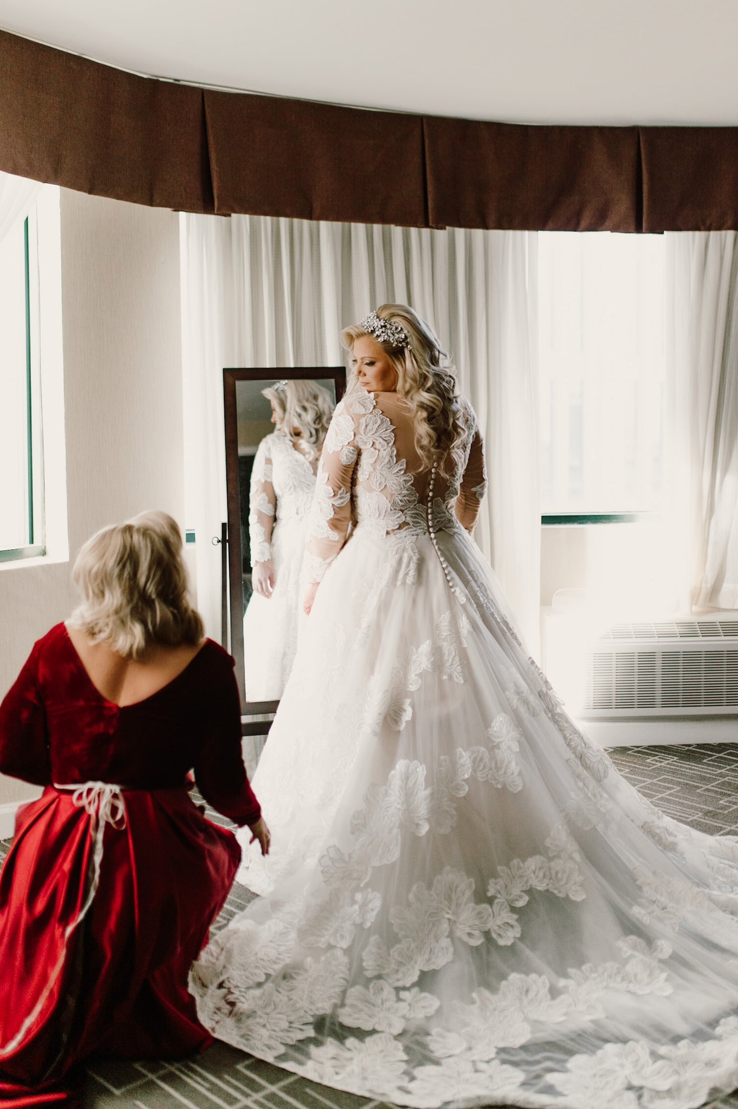 The Willow Dress-Luxury Beaded Lace Long Sleeve Champagne Wedding Dress