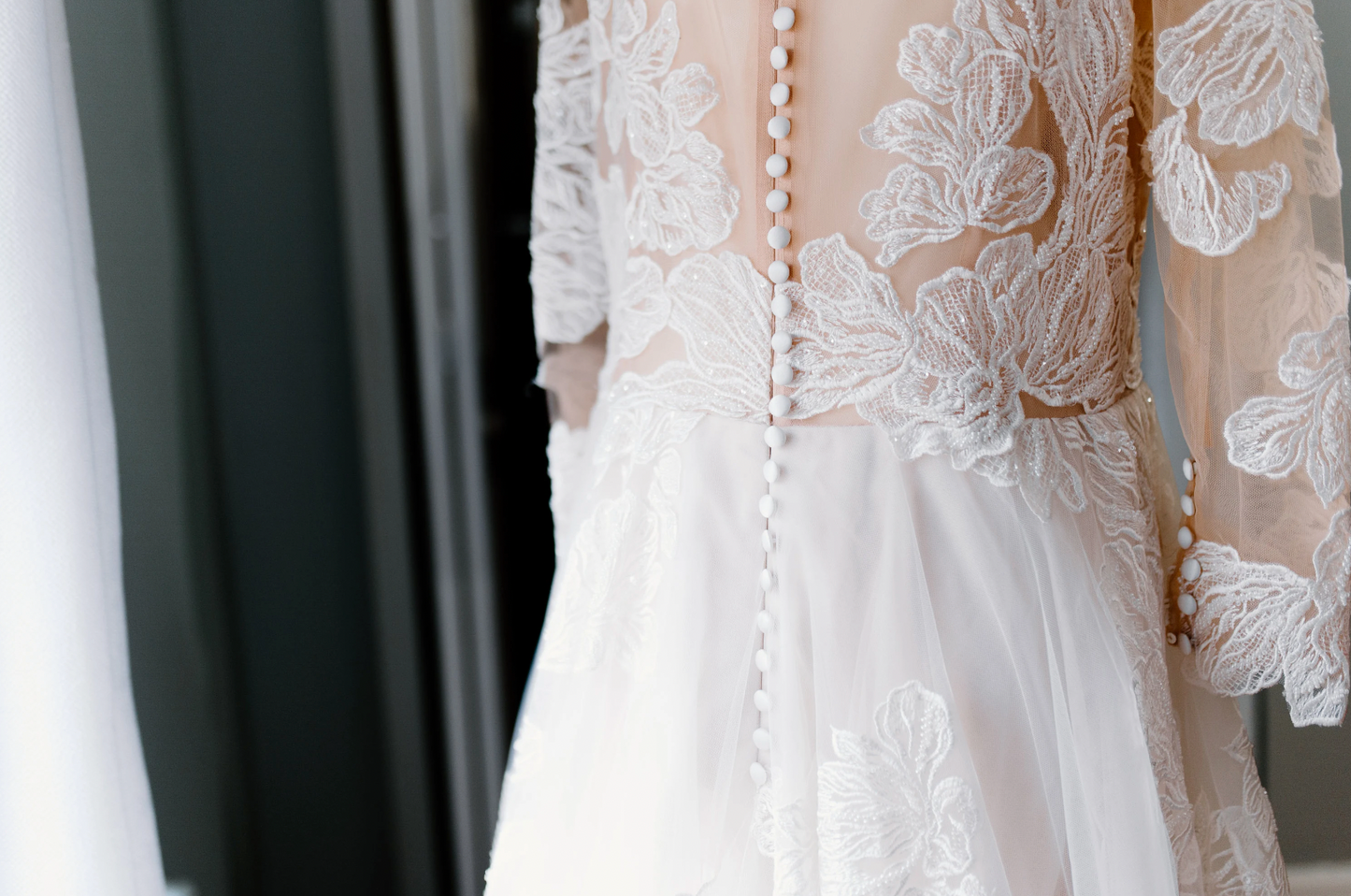 The Willow Dress-Luxury Beaded Lace Long Sleeve Champagne Wedding Dress