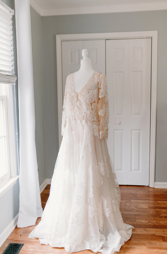 The Willow Dress-Luxury Beaded Lace Long Sleeve Champagne Wedding Dress