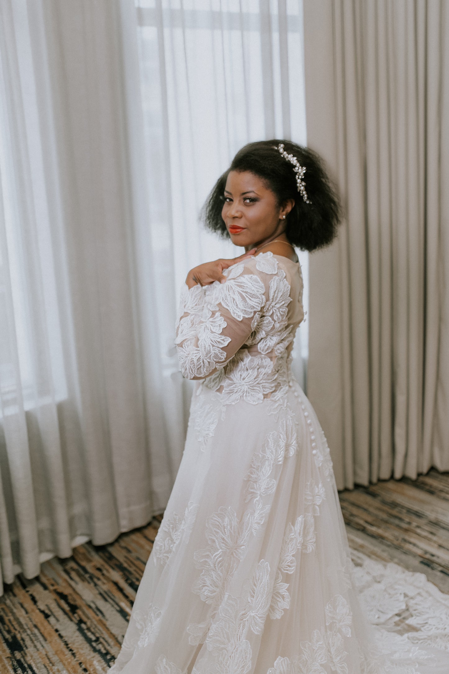 The Willow Dress-Luxury Beaded Lace Long Sleeve Champagne Wedding Dress