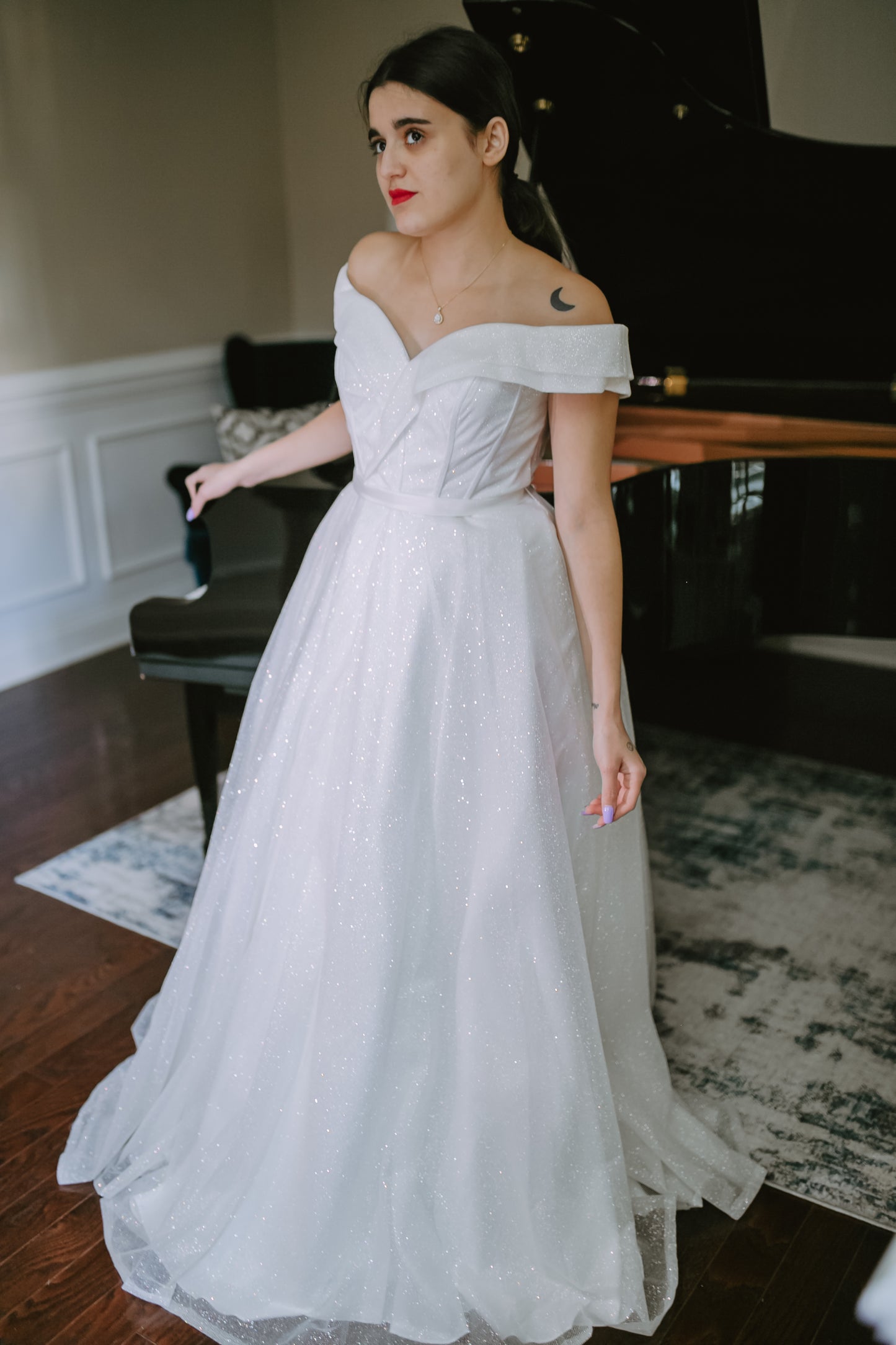 The Dinah Dress- A-Line Off the shoulder Floor Length Sequin Dress