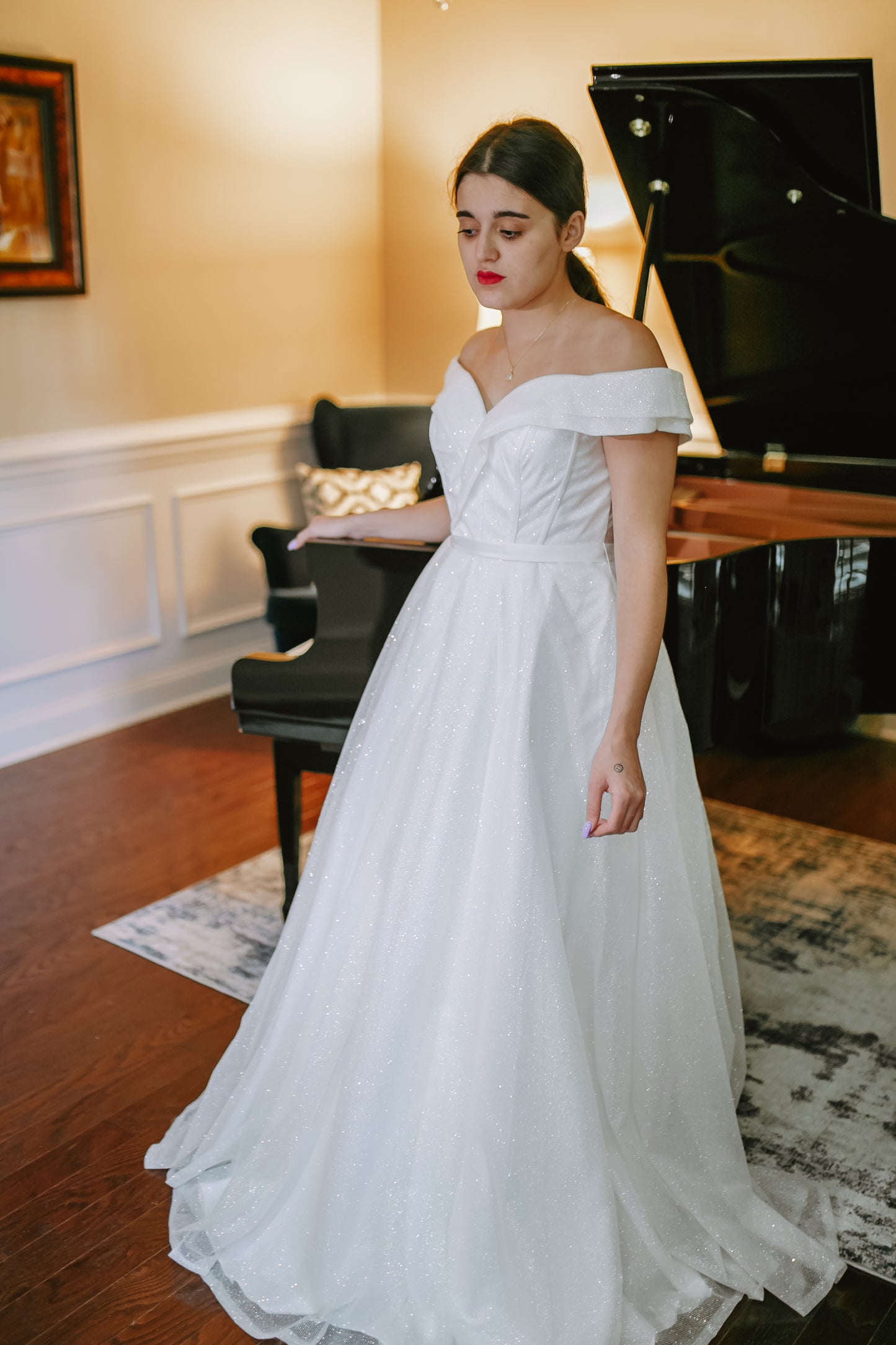 The Dinah Dress- A-Line Off the shoulder Floor Length Sequin Dress