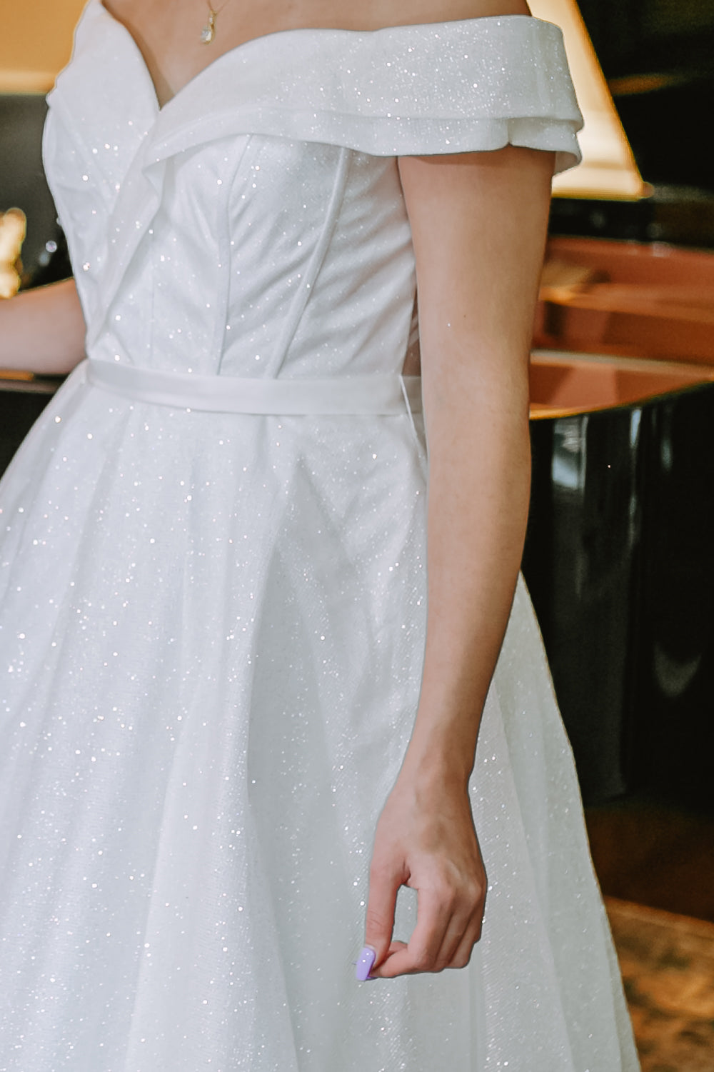 The Dinah Dress- A-Line Off the shoulder Floor Length Sequin Dress