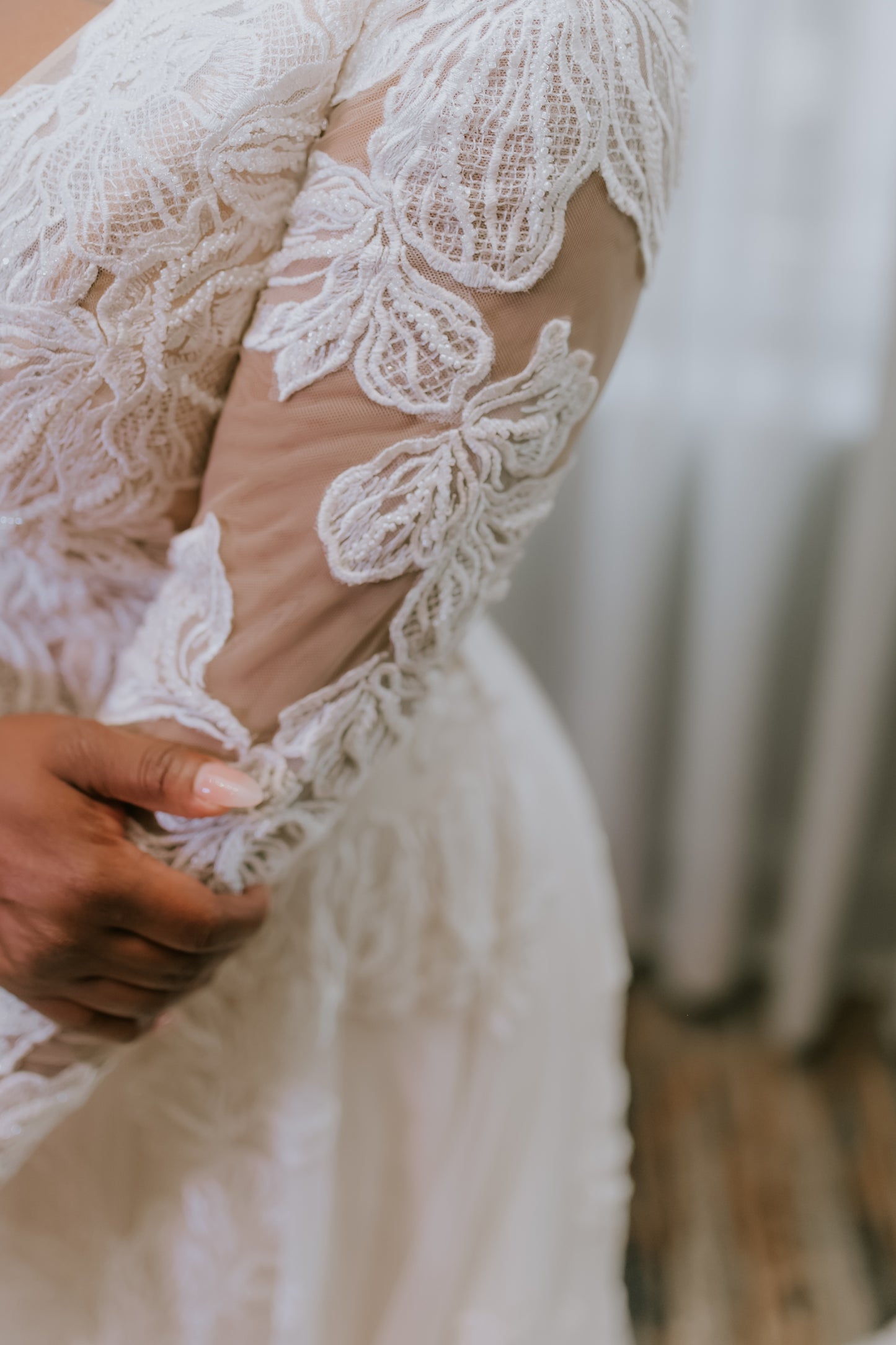 The Willow Dress-Luxury Beaded Lace Long Sleeve Champagne Wedding Dress