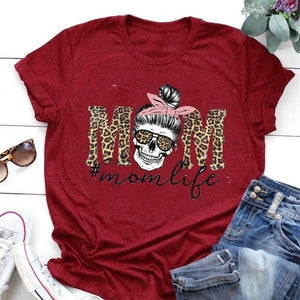 Mom Life Leopard Skull T-Shirt