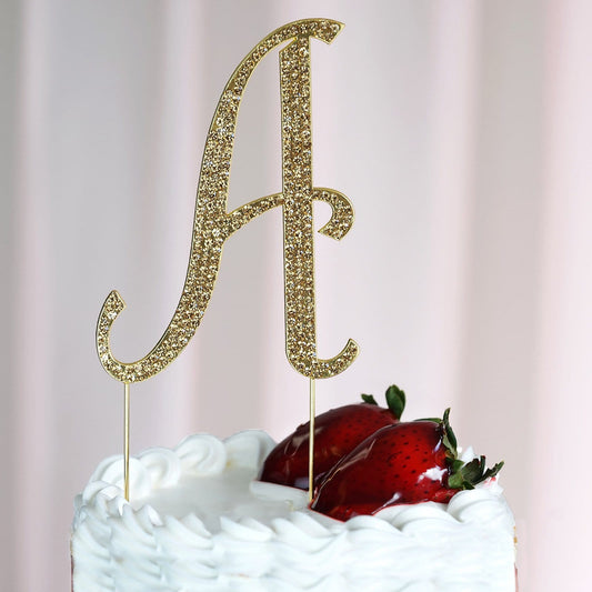 4" Gold Rhinestone Letter Cake Toppers