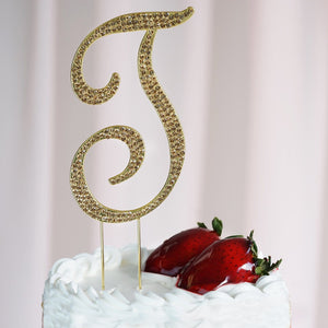 4" Gold Rhinestone Letter Cake Toppers