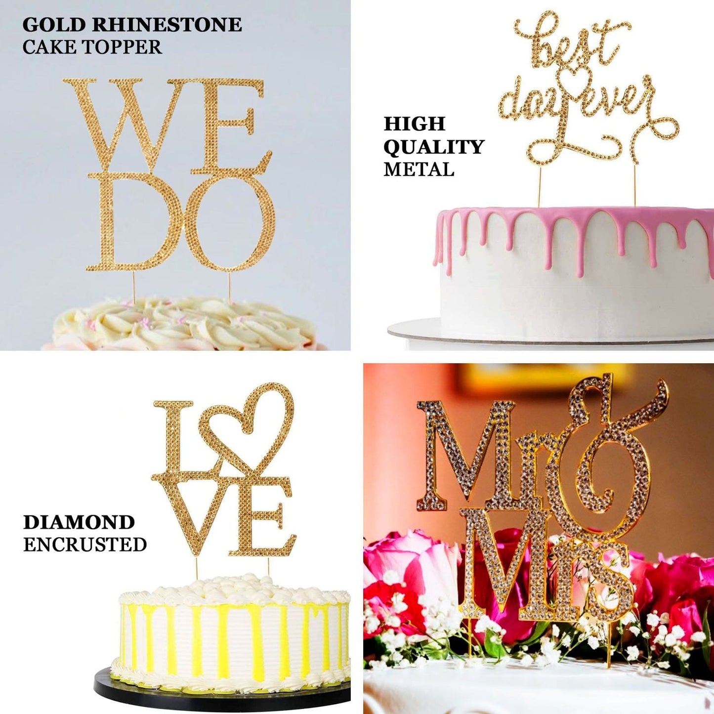 8" Mr & Mrs Gold Rhinestone Cake Topper