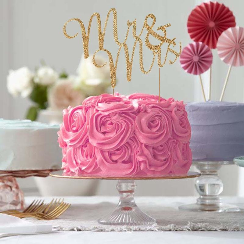 8" Mr & Mrs Gold Rhinestone Cake Topper