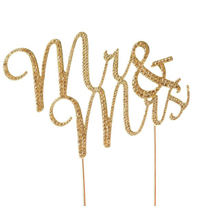 8" Mr & Mrs Gold Rhinestone Cake Topper