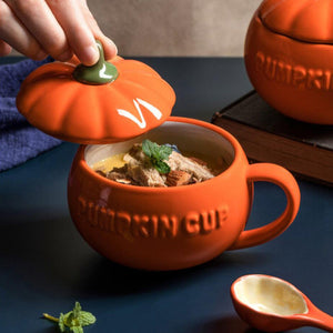 Pumpkin Ceramics Coffee Mug - Soup Cup With Lid