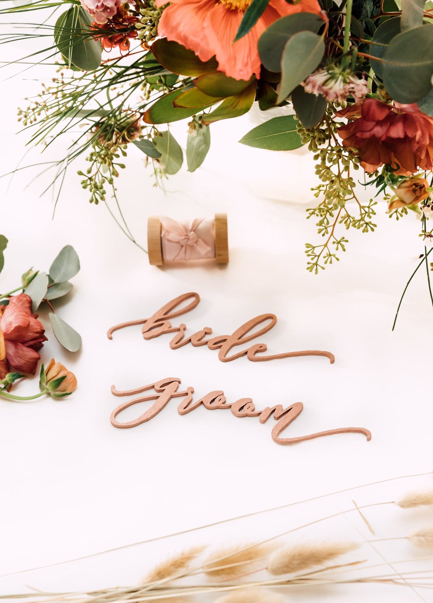 Modern Bride & Groom Place Cards, Wood