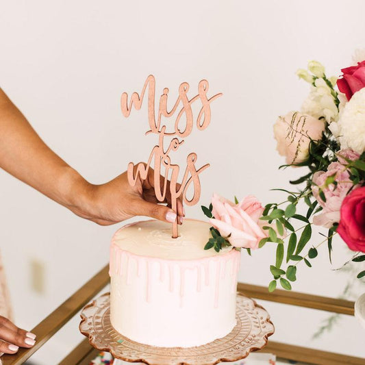5" Blushing Miss to Mrs Bridal Shower Cake Topper, Wood