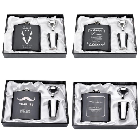 Personalized Engraved 6oz Flask Set