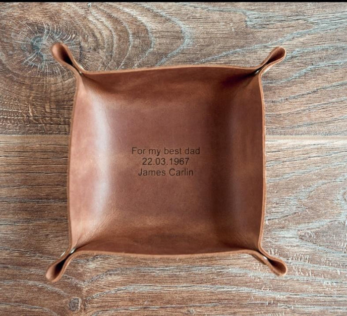 Personalized leather valet tray