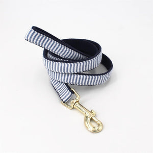 Blue Stripe dog bowtie collar & Lease