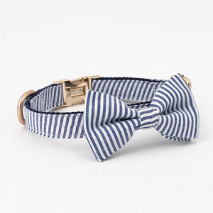Blue Stripe dog bowtie collar & Lease