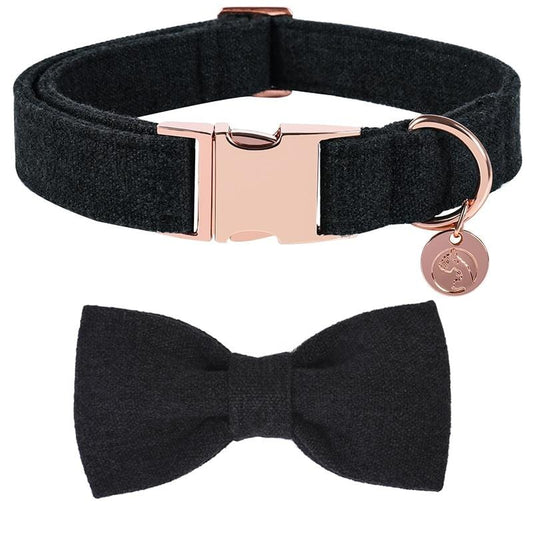 Black Cotton Dog Collar Bow Leash Set