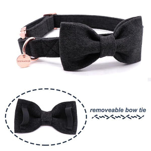 Black Cotton Dog Collar Bow Leash Set