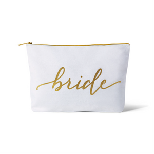 White/Gold Bride Makeup Bag in Canvas in Calligraphy