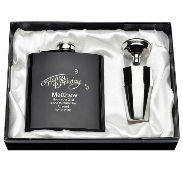Personalized Engraved 6oz Flask Set