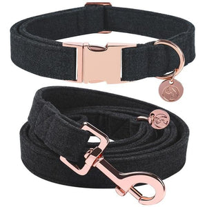Black Cotton Dog Collar Bow Leash Set