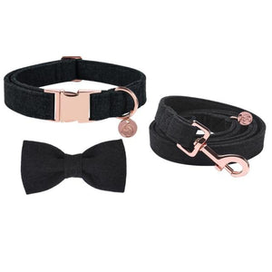 Black Cotton Dog Collar Bow Leash Set