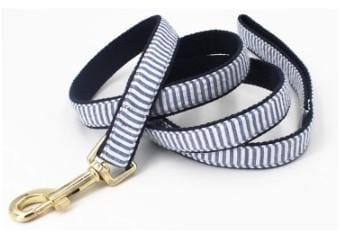 Blue Stripe dog bowtie collar & Lease